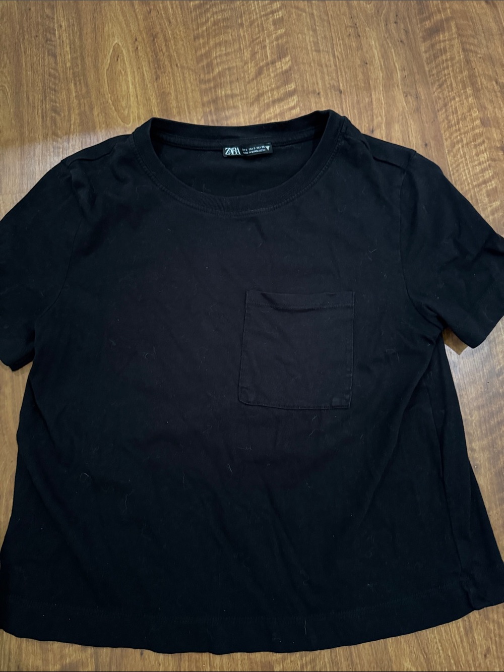 Zara Black Short‑Sleeve Crew Neck Pocket Tee